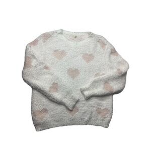 POL Sweater White With Pink Hearts Sweatshirt Size Medium Soft!
